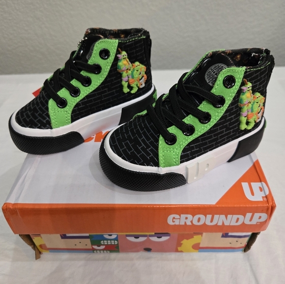 TMNT Ground UP  Stylish Black and Green High-Top Sneakers - Picture 1 of 8